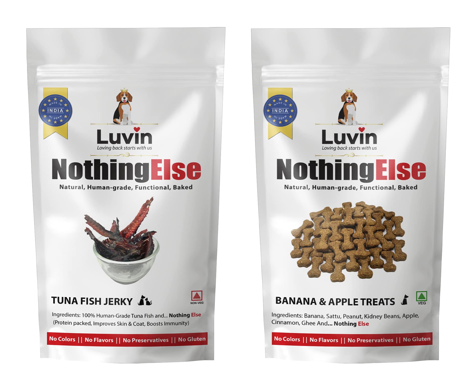 Luvin Nothing Else Human-Grade Treats for Dogs and Cats | No Colors | No Flavors | No Preservatives | Baked Tuna Jerky 70G & Banana and Apple Treats 150G (B09TPLD79X) Amazon Price History, Amazon Price Tracker
