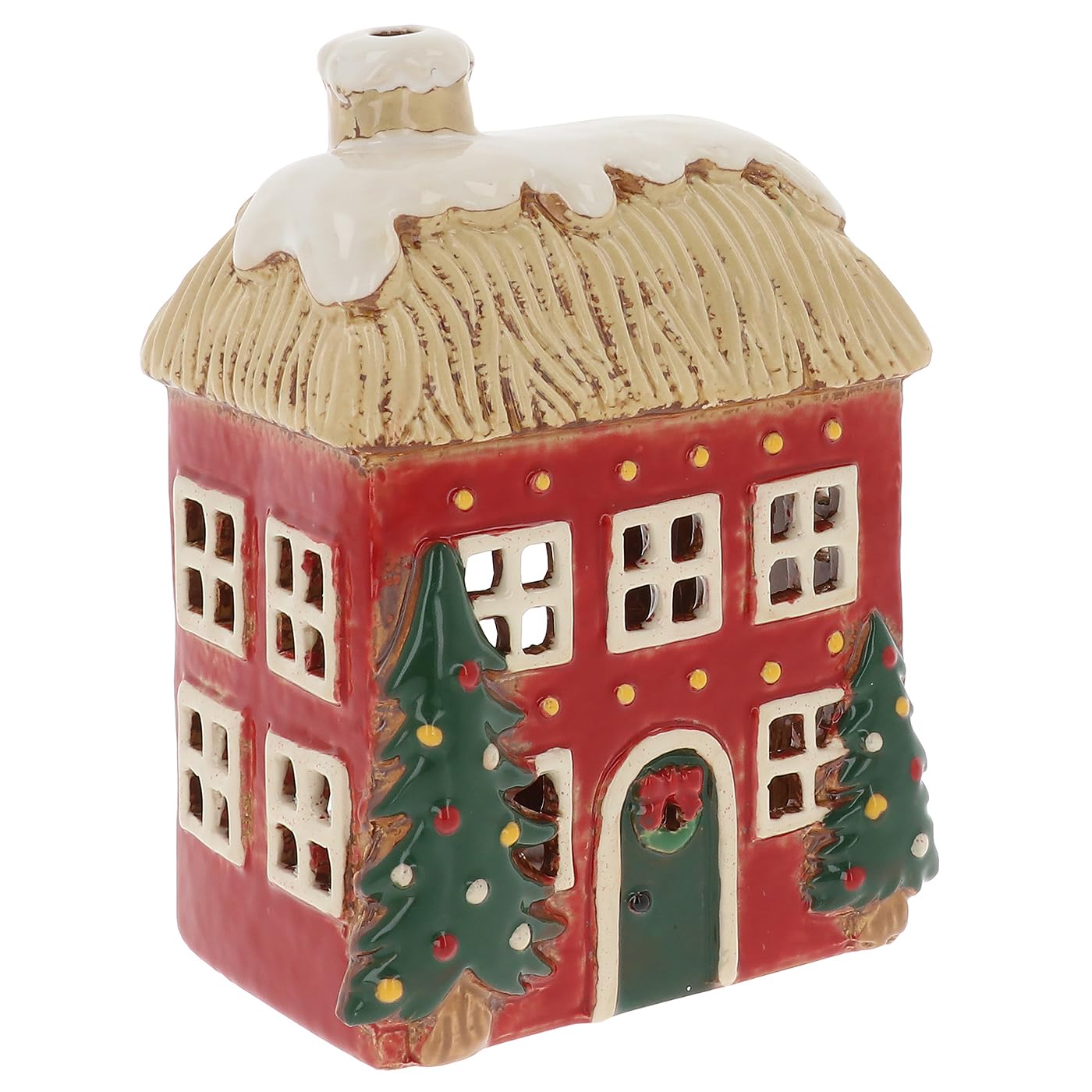 Shudehill Giftware Christmas Village Ceramic Tealight Houses, Red and White Xmas designs, plenty of designs to choose from (Thatched Roof)