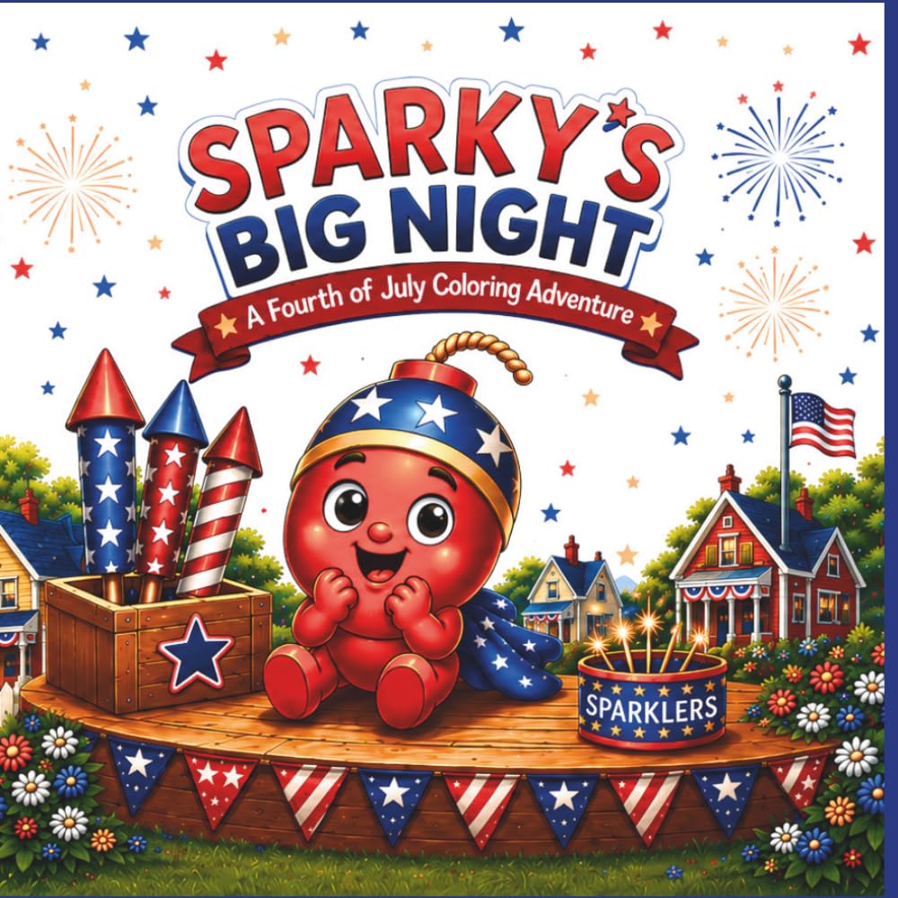 Fourth of July Coloring Book for Kids Ages 5-Adult: Sparky's Big Night — Patriotic Fireworks & Festive Scenes (The Adventures of Sparky & Glimmer)