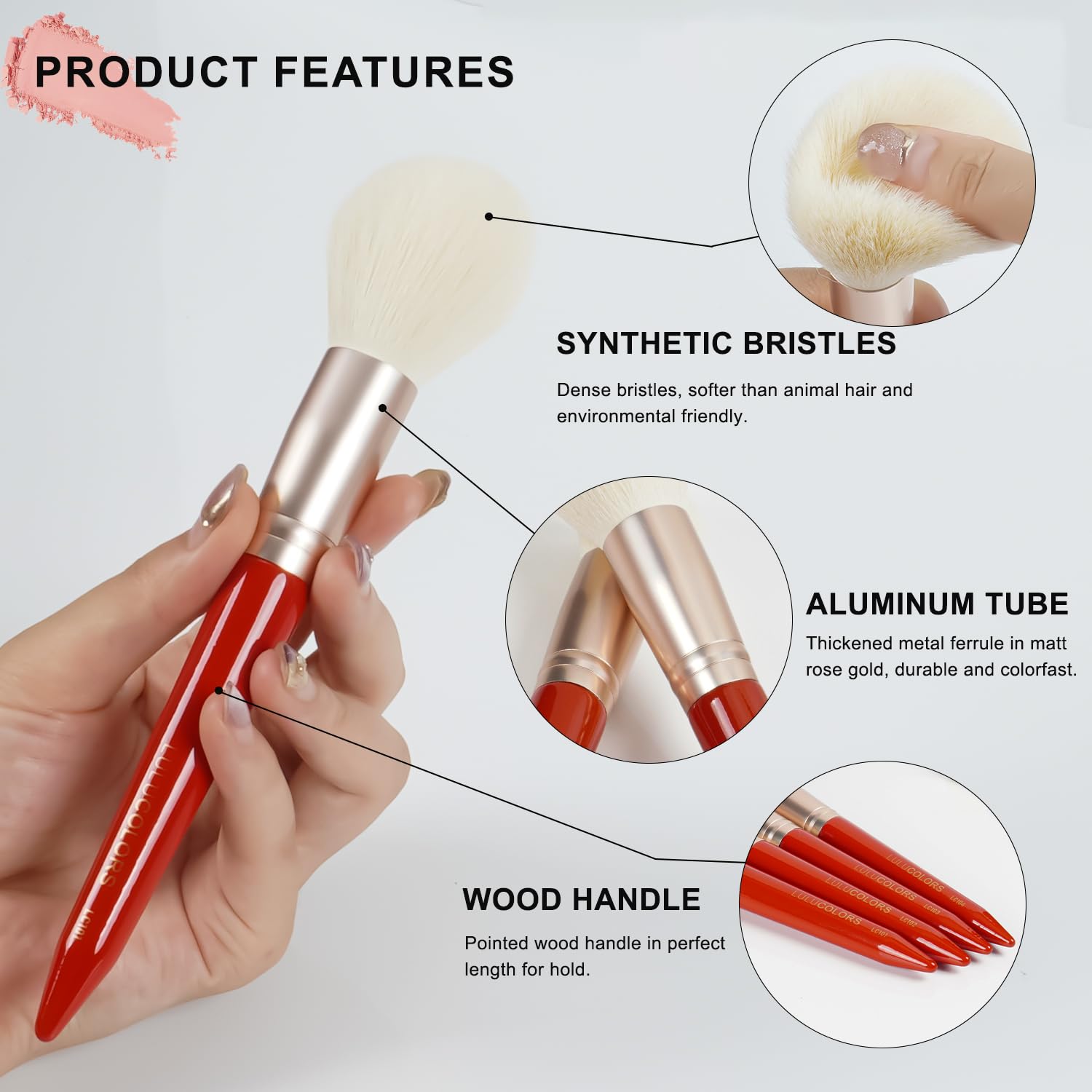 LULUCOLORS Juego de 18 brochas de maquillaje, juego de brochas de maquillaje con mango de madera, incluye base, contorno, sombra de ojos, delineador de ojos y brochas de labios, brochas con soporte