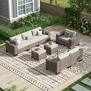 8 Piece Patio Furniture Set, Wicker Patio Conversation Set with 5.9