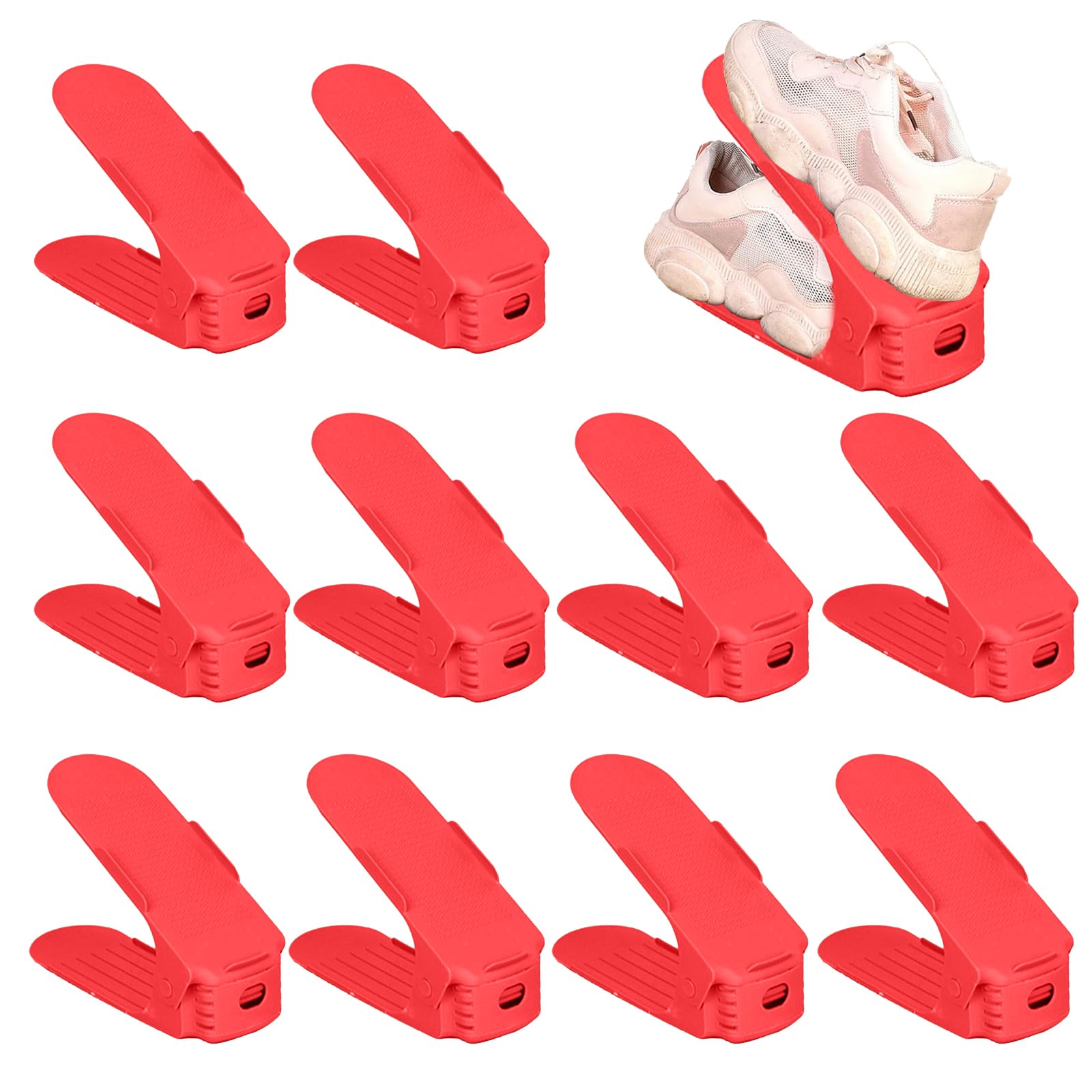 MOFIC 10Piece Shoe Slot Organiser, Adjustable Shoe Slot Organiser Space Saver, Non-Slip Grip, Shoe Shelf Storage Organiser for All Shoe Styles,Shoes Holder & Organisers (Red)