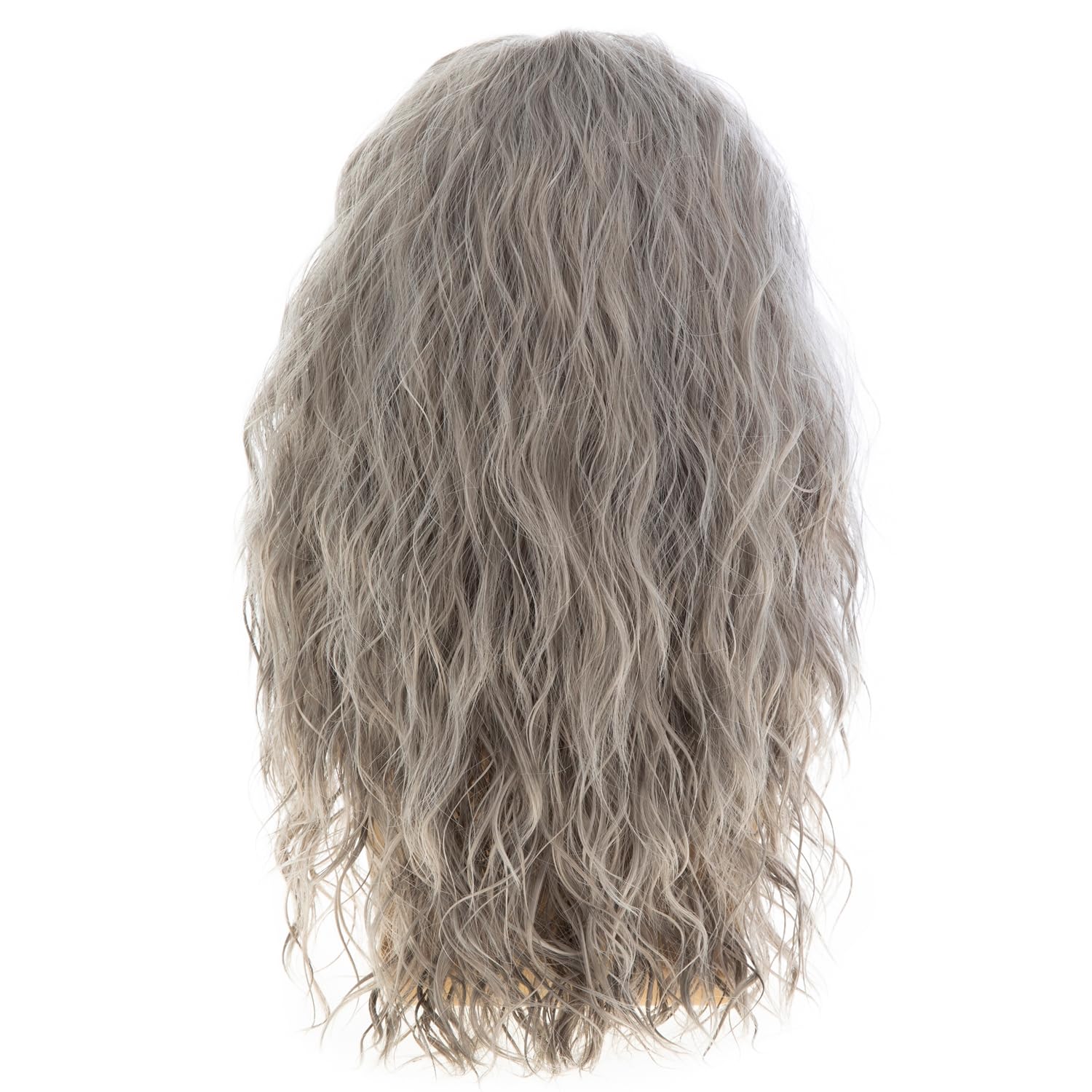 Mens Long Silver Gray Curly Wig Synthetic Heat Resistant Natural-Looking Fashion Textured Hairpiece for Cosplay Costume