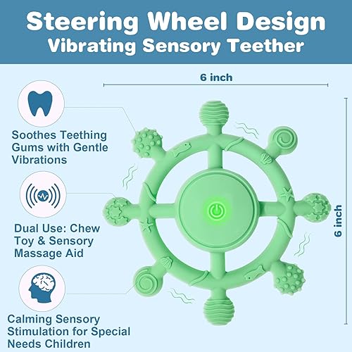 Miniatura 2 de YOFUN - Mordedor vibrante de 3 velocidades para bebés, juguete calmante de silicona para dentición para bebés de 3 meses, grado alimenticio,