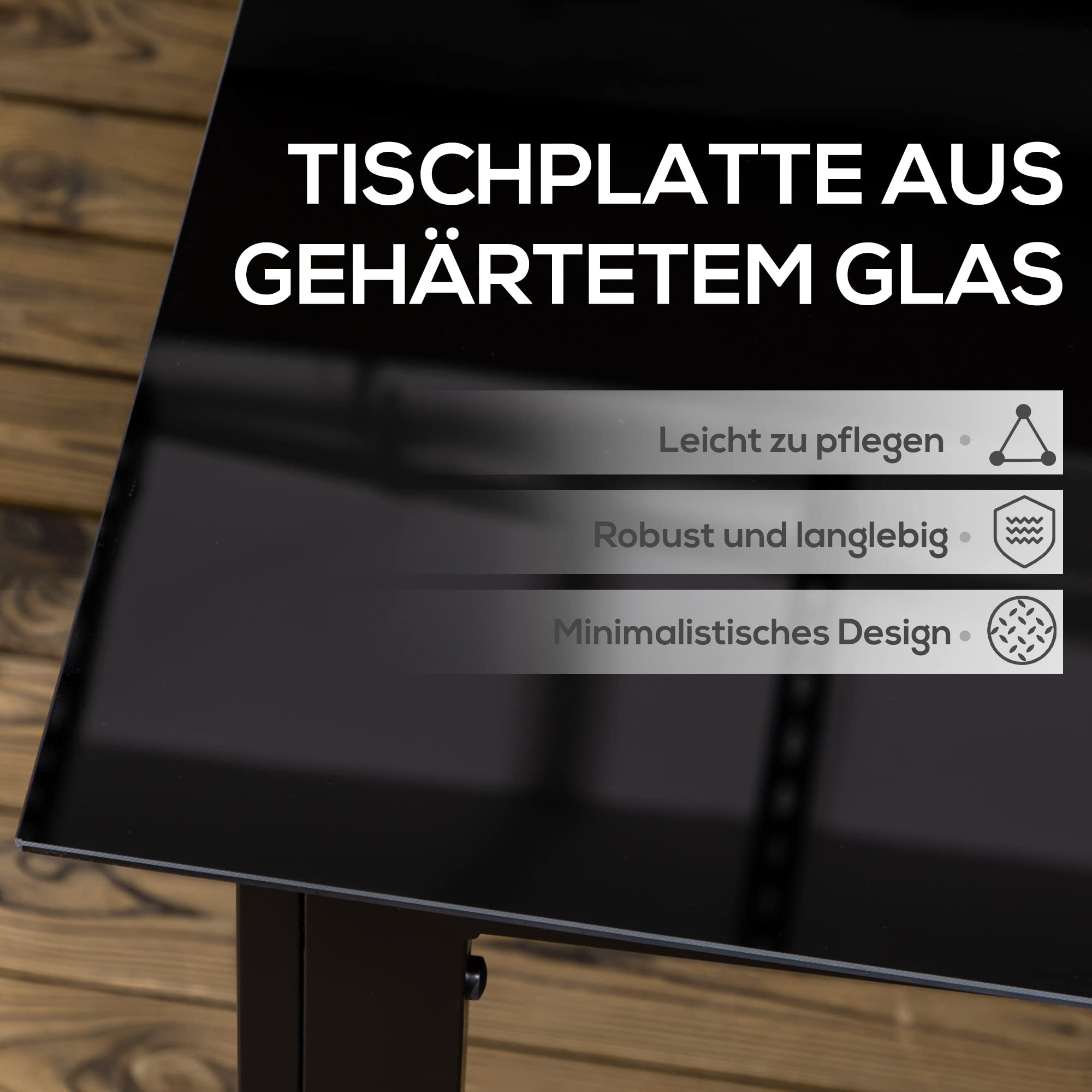 Outsunny Gartentisch Aluminium 150 x 90 cm Wetterfest Balkontisch mit Glas-Tischplatte, Buffettisch Campingtisch für 6 Personen Terrassentisch Outdoor Esstisch für Garten, Terrasse Balkon Schwarz