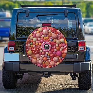 Mexpekil Cubierta de neumático de repuesto con agujero para cámara de respaldo, fundas impermeables de color rosa caramelo, protectores universales de neumáticos, accesorios de coche para RV, remolque