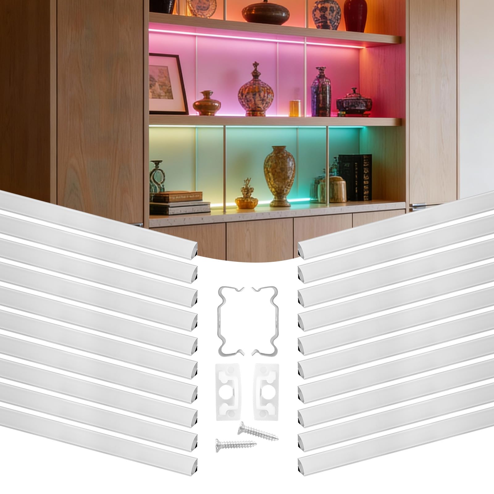 VEVOR 20-Pack 3.3 ft/1M V Shape LED Aluminum Channel, with Milky Cover, End Caps and Mounting Clips, Aluminum Profile for LED Strip Light