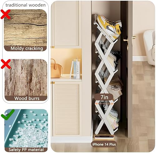 Miniatura 4 de Zapatero plegable moderno de doble modo, 4 niveles de plástico moderno que ahorra espacio organizador de almacenamiento de zapatos para armario,