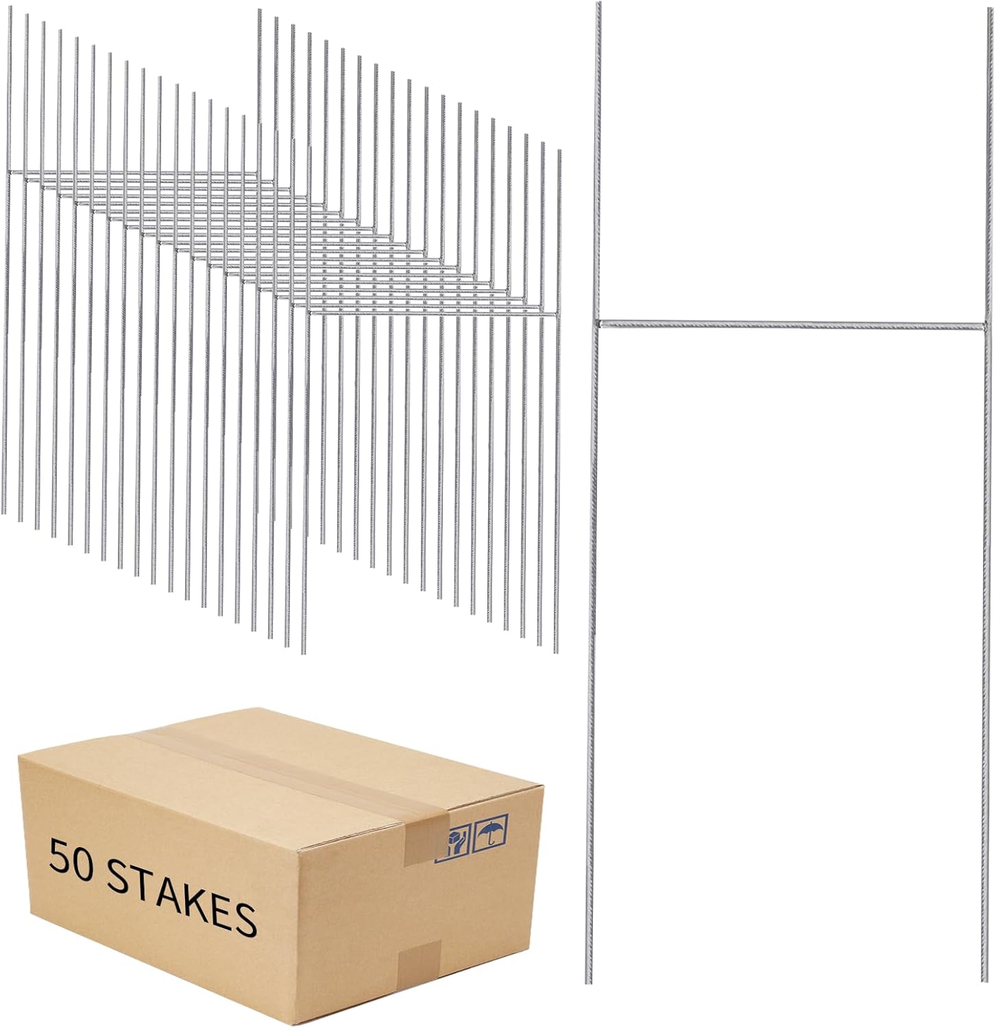 50 Pack Yard Sign Stakes Metal, 16.5x7 Inch H Stakes for Yard Sign Holder Metal Stand Heavy Duty, Sign Stakes for Groud Lawn