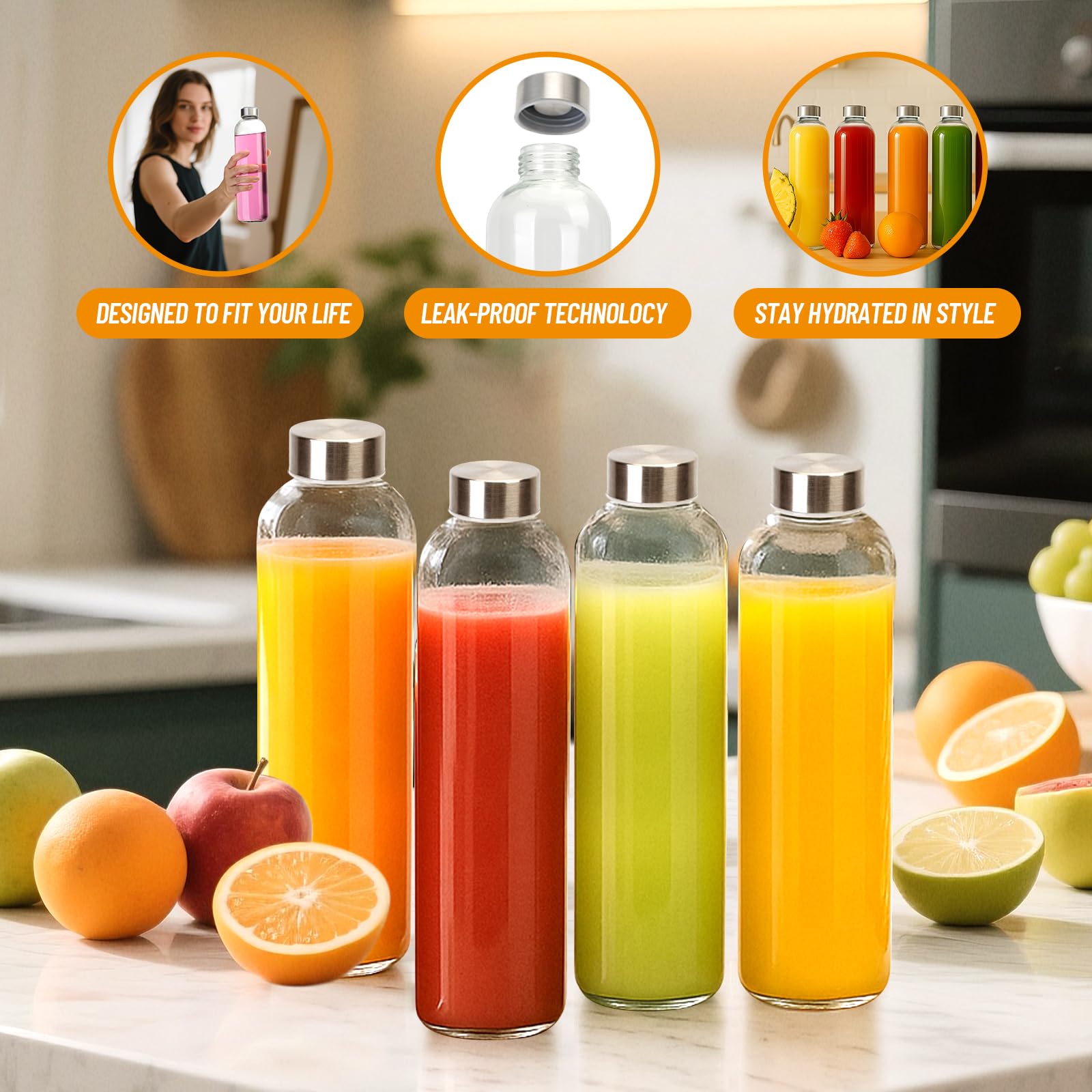 Botellas De Jugo De Vidrio Para Jugo Reutilizables, 8 Unidades