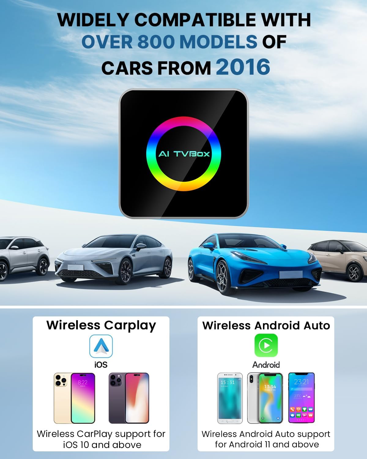 Sehawei Wireless CarPlay & Android Auto Adapter 2025 - Built-in Netflix, YouTube & TF Card Slot - Plug and Play, Convert Wired to Wireless - Compatible with 2015+ Cars, iOS 10+/Android 11+