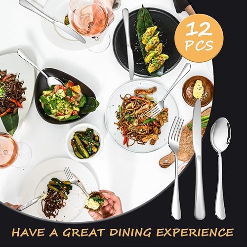 Miniatura 4 de Juego de Cubiertos, SANTUO Juego de Cuchillos Cucharas y Tenedores de Acero Inoxidable para el Hogar, Cocina y Restaurante, Pulido Espejo y Apto