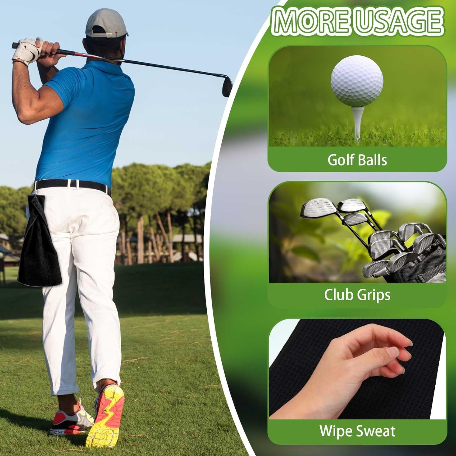 MEISO Toallas de Golf Microfibra 40xcm Ultra Absorbente Mosquetón Diseño Gofre Secado Rápido Negro