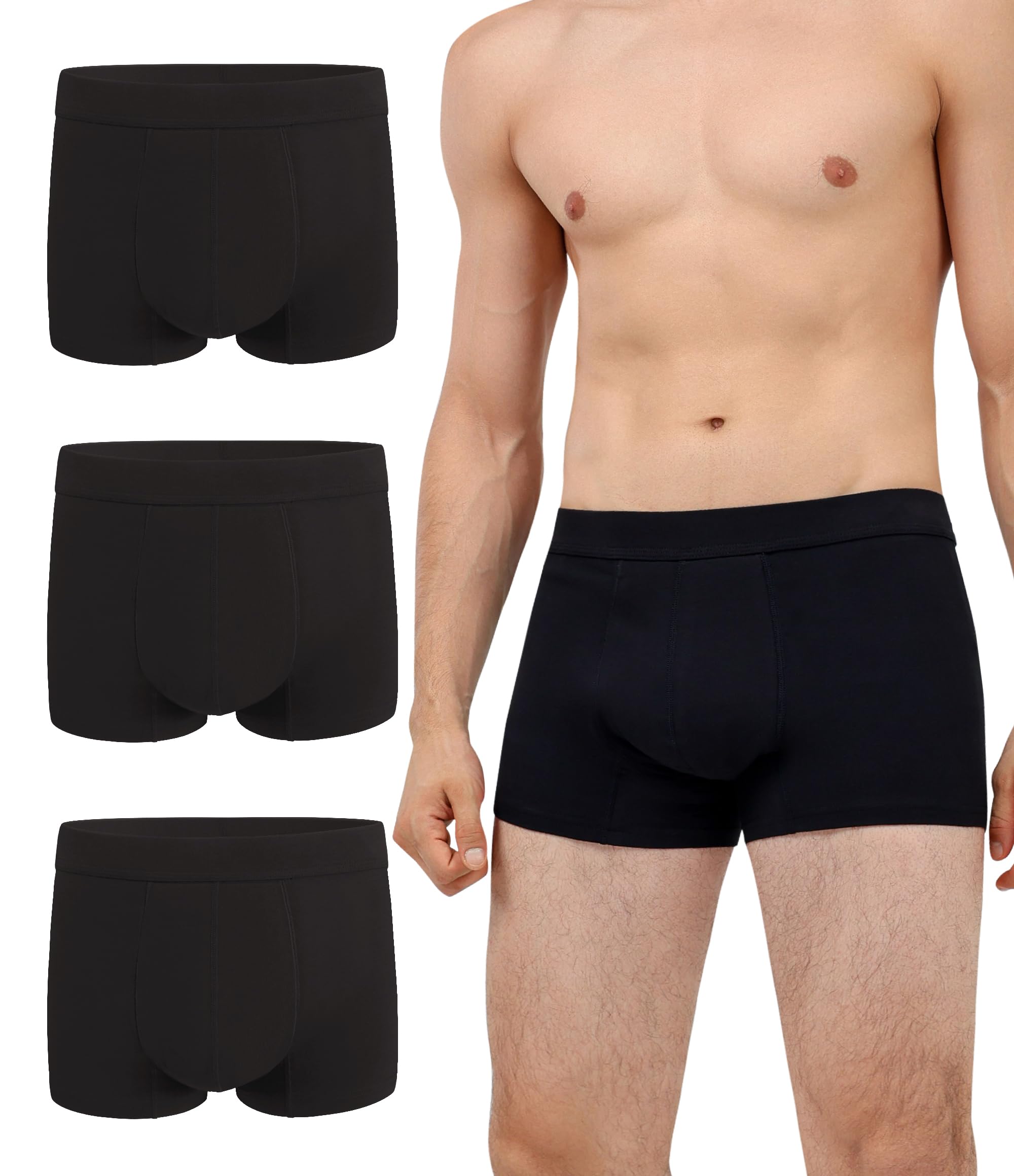 IRISMORII Mens Incontinence Underwear Washable Leak and Odor Protection 60ml Absorbency Covered Waistband Boxer Briefs 3 Pack (3 Black, M)