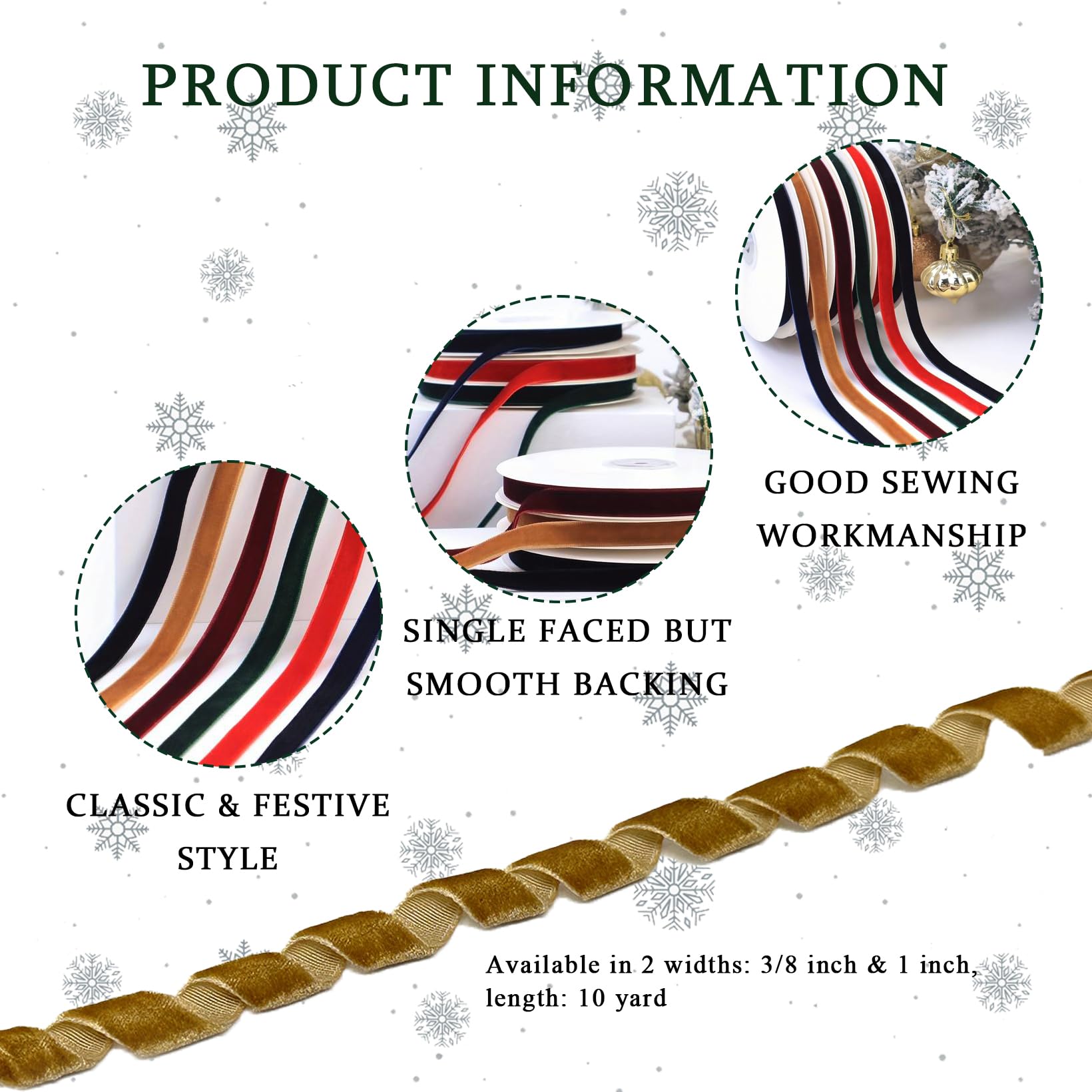 Golden Brown Velvet Ribbon for Gift Wrapping, Trimming Ribbon for Christmas DIY Craft Wedding Floral Holiday Valentine's Day Decoration Choker Hair Bow Hat Wreath Making, 1