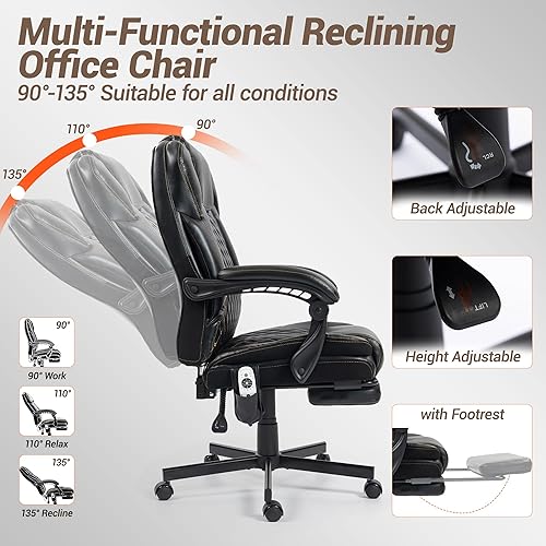 Miniatura 5 de Silla de oficina de masaje con reposapiés, sillas ejecutivas de calefacción por vibración de 6 puntos, silla de escritorio ergonómica para oficina