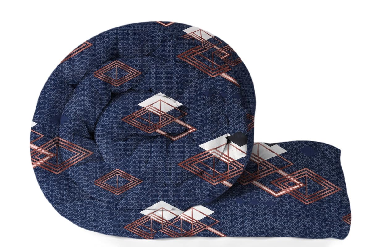 VAS COLLECTIONS 220 GSM Reversible Microfiber AC Comforter/Duvets for Mild Winter | All Season Single Size 3 Layered Quilted Blanket for Single Bed (230 cm x 150 cm, Abstract, (Blue and White)