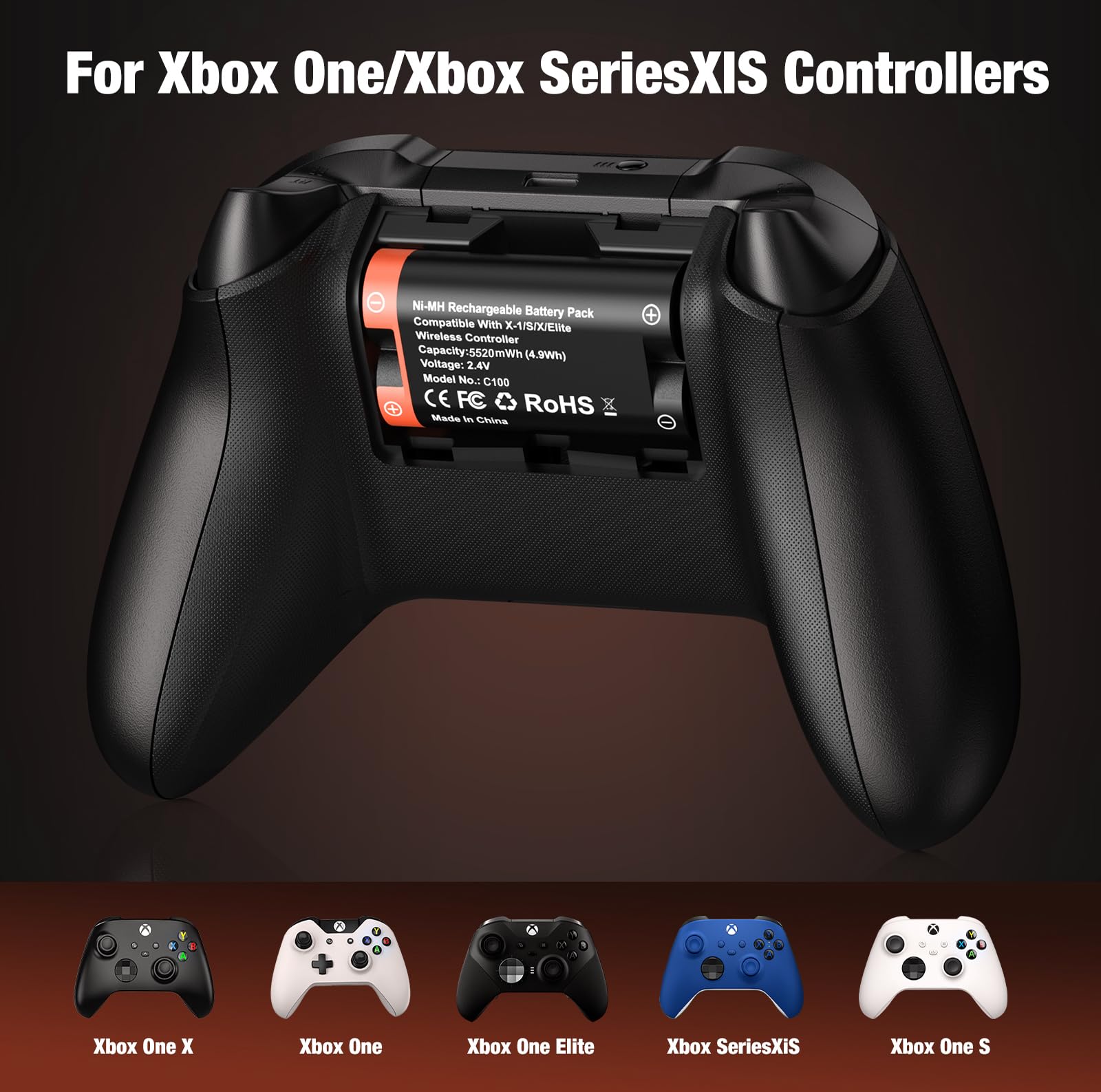 HELLCOOL Paquete de batería para mando Xbox, 2 x 5520 mWh recargable con indicador LED y cable de carga para Xbox Series X|S, One, Elite, S|X