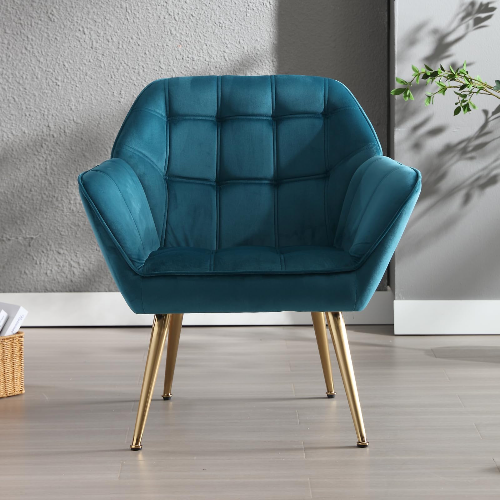 chairus Upholstered Tub Chairs Velvet Single Sofa Accent Chair for Living Room Modern Armchair Cocktail Chair with Metal Legs (Blue-1)
