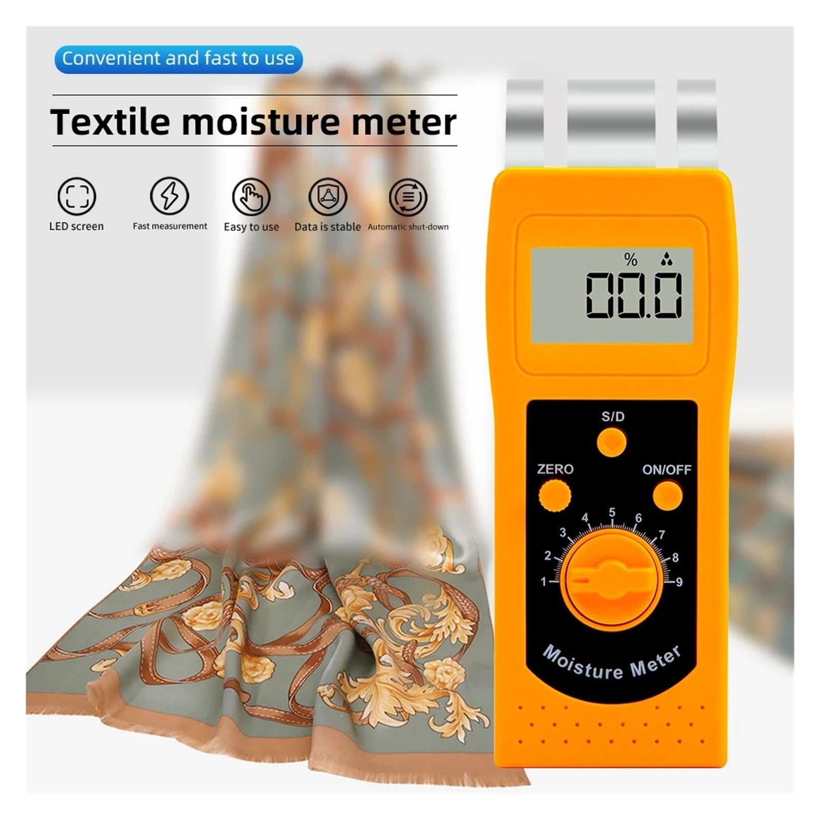 Misuratore di umidità tessile DM200T, sensore di umidità for indumenti tessili, filati, pelle e tessuti con display digitale portatile Basso errore, alta sensibilità