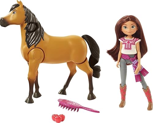 Mattel Spirit Untamed Lucky Doll & Spirit Horse Figure, juego de paseo juntos y 2 accesorios, muñeca "salta" y "paseo" en caballo caminante