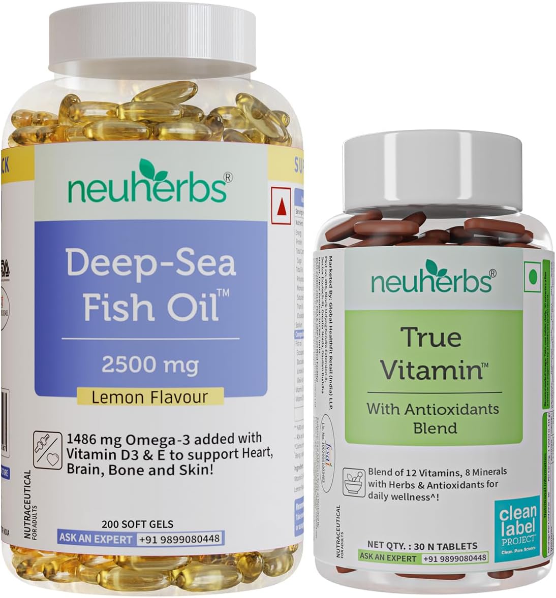 - Omega 3 Fish Oil Capsules- 200 Softgels & Multivitamin 30 Tablets For Men & Women |892 Mg Epa And 594 Mg Dha |Omega-3 & Multivitamin For Muscle,Brain,Heart,Eyes & Joints Support,2 Count