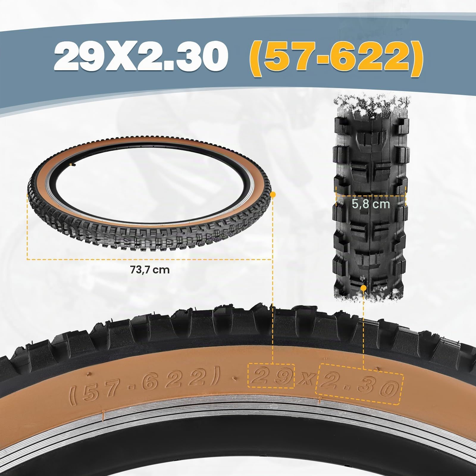 26/27.5/29x2.3 MTB Allround Fahrradreifen Fahrradmantel 30TPI Faltreifen Decke 2XReifen+ 2xSchlauch+2xReifenheber