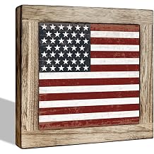 Patriotic Farmhouse American Flag Wooden Block Sign Table Decor, Vintage Stars and Stripes Tabletop Decoration for Home Desk Shelf Living Room Office