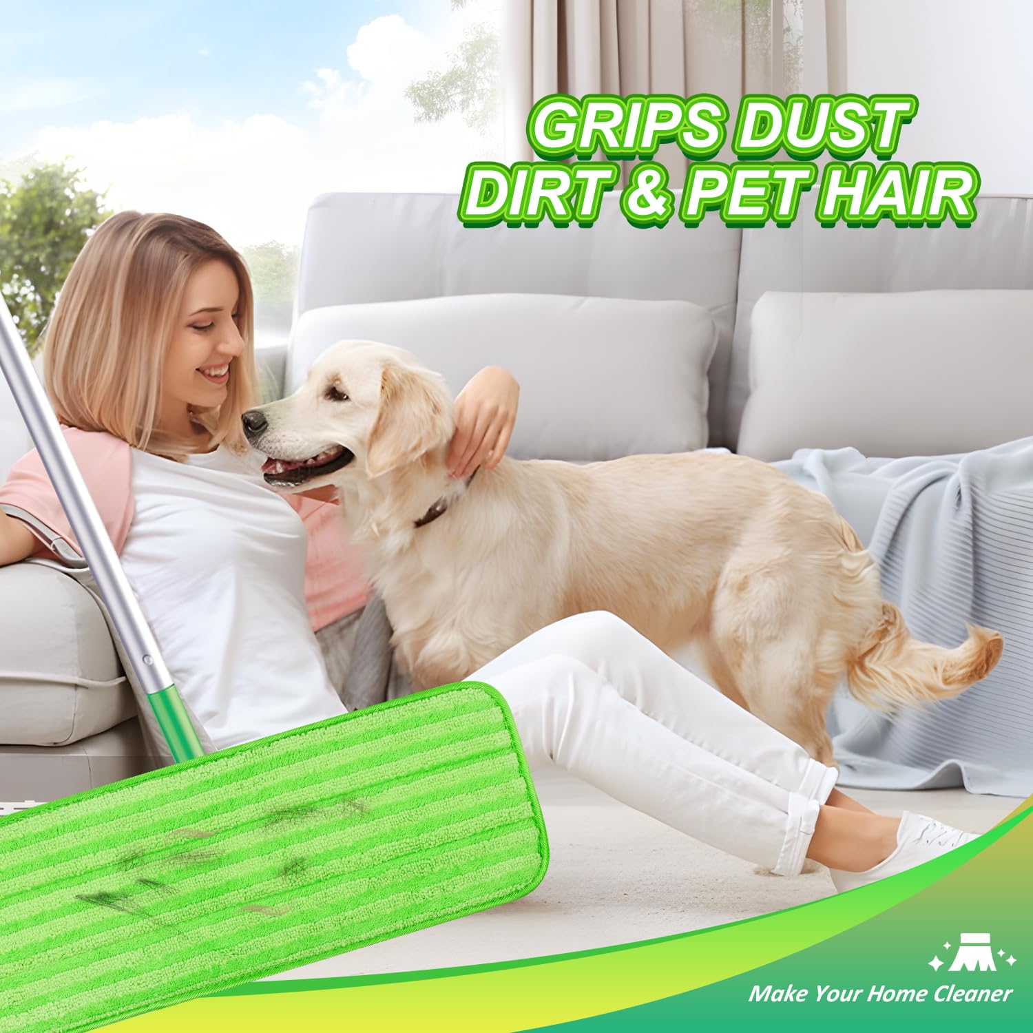 Paquete de 4 almohadillas de microfibra para fregonas Swiffer XL, paños reutilizables para trapear húmedos y secos compatibles con Swiffer Sweeper XL, repuestos de fregona XL lavables para todas las