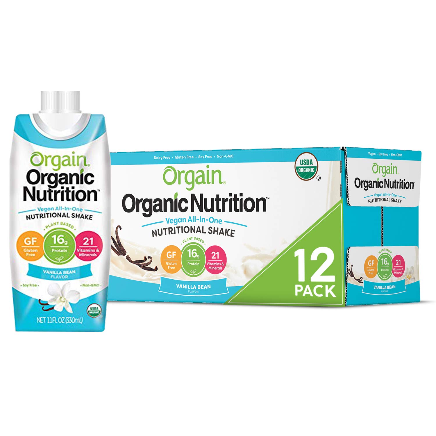 Orgain Organic Nutritional Vegan Protein Shake, Vanilla Bean (Pack of 12) Organic Nutritional Protein Shake, Strawberries & Cream (Pack of 12)