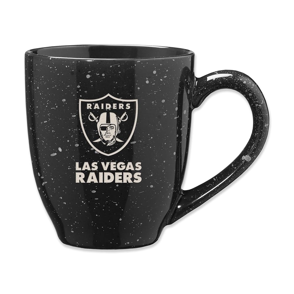Rico Industries NFL Football Las Vegas Raiders Raider Nation 16 oz Team Color Laser Engraved Speckled Ceramic Coffee Mug