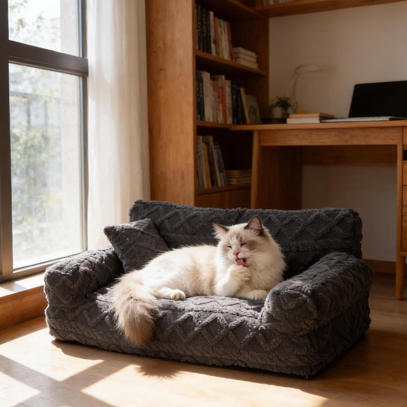 Plush Calming Pet Sofa Bed with Raised Rim, Pet Sofa Bed with Removable Cover, Dog Sofa Bed, Cat Sofa Bed, Pet Bed for Dog,Cat (Dark Grey, XL)
