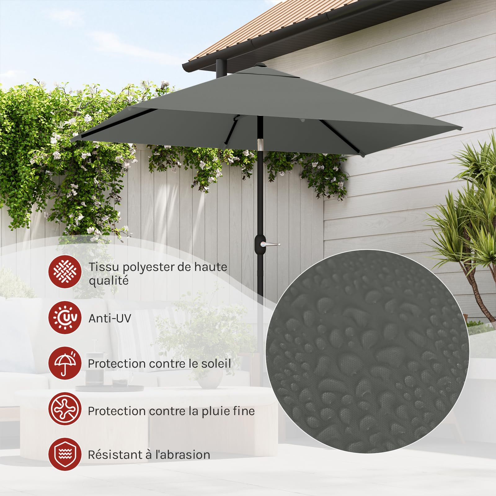 WOLTU Parasol de Jardin Inclinable, Parasol Déporté Rectangulaire avec Protection UV UPF 50+, avec Sac de Transport, pour Balcon/Jardin/Plage, 206x135cm