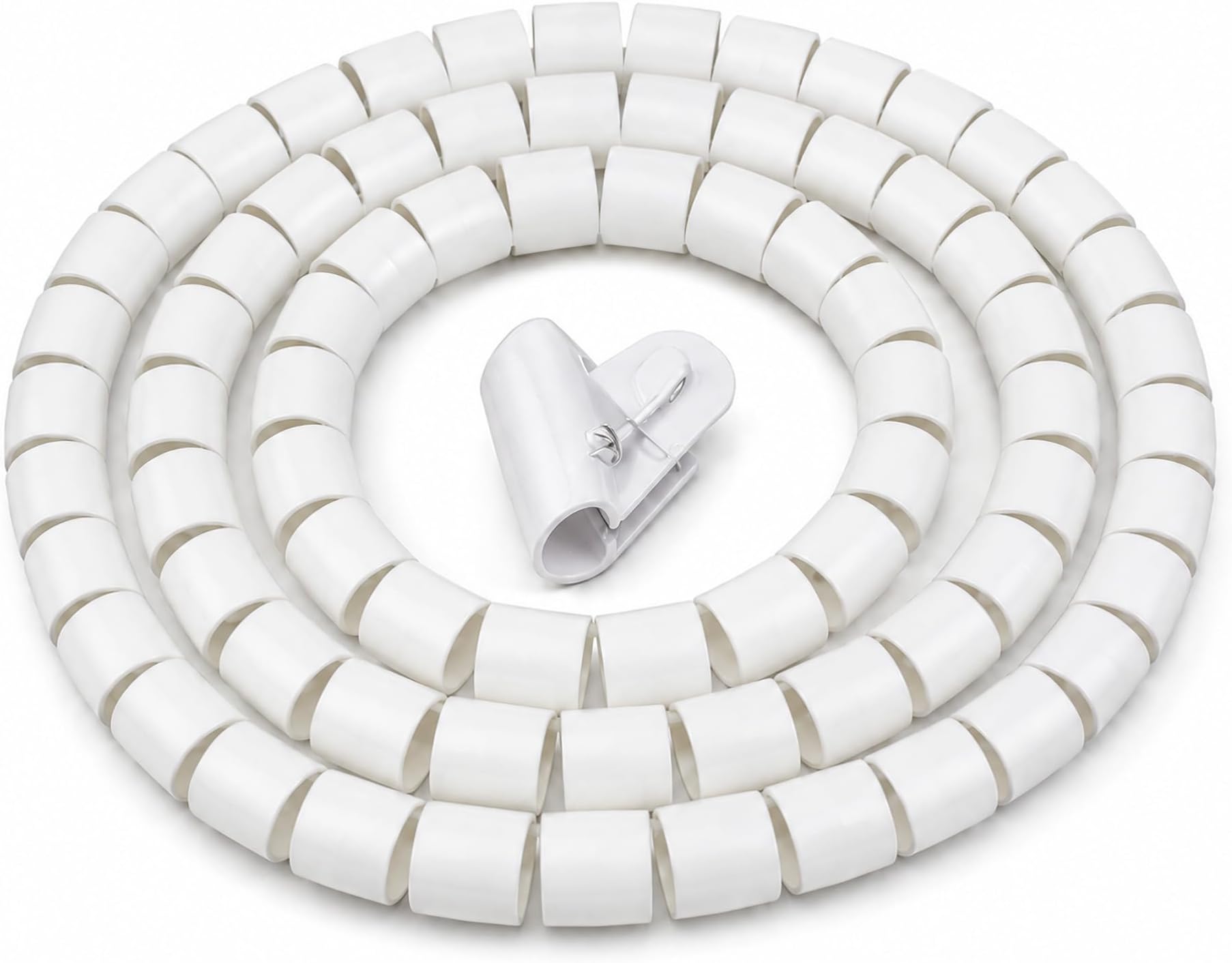 On1shelf White 25mm Spiral Cable Wrap Kit, 2m Large Wire Tidy Sleeve with Feeder Tool for TV PC Desk, Home Cinema, Office Looms, Cut to Length, Halogen Free PE