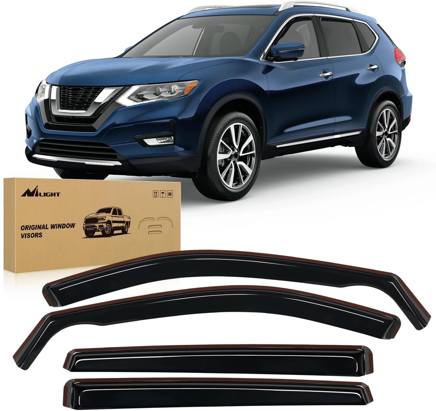 Nilight in Channel Rain Guards for Nissan Rogue S SV SL 2014 2015 2016 2017 2018 2019 2020 Original Window Deflectors, Vent Window Visors-4PCS