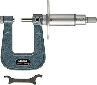 Mitutoyo 119-202 Sheet Metal Micrometer, Dial Reading Model, Ratchet Stop, 0-25mm Range, 0.01mm Graduation, +/-0.004mm Accuracy