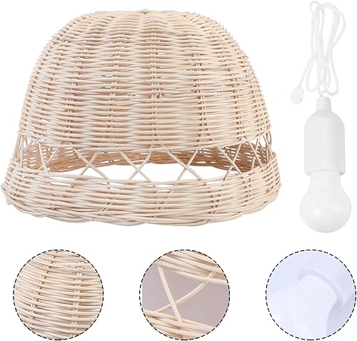 Miniatura 7 de Lámpara de ratán colgante rural con pantalla de luz de ratán retro japonés, pantalla de luz tejida pequeña, lámpara colgante de mimbre, pantalla de