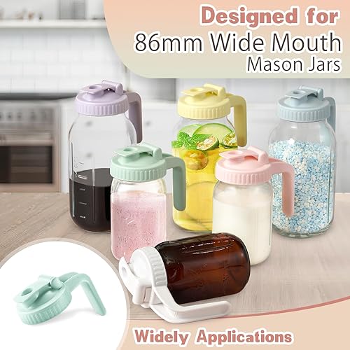 Miniatura 5 de 2 Pack Wide Mouth Mason Jar Lids V-Shaped with Handle, Mason Jar Pour Spout with Extended Flip Lid Easy to Open, Airtight Leak Proof and Durable