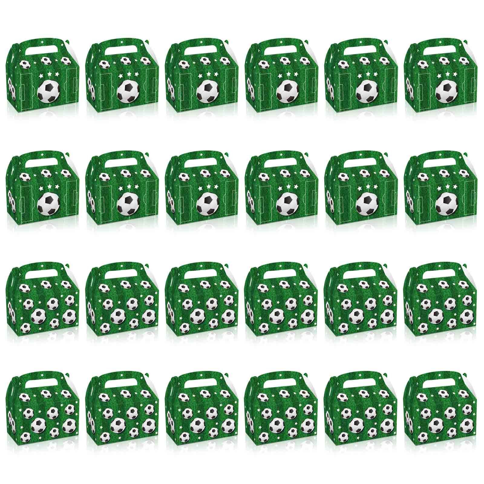 NEWFT 24PCS Soccer Party Treat Box Football Boxes Party Candy with Handle for Birthday Christmas Soccer Party
