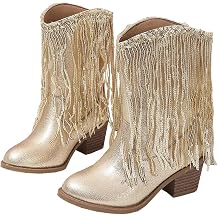Girls Winter Low Heels Princess Boots Tassel Sequin Mid Calf Riding Shoes