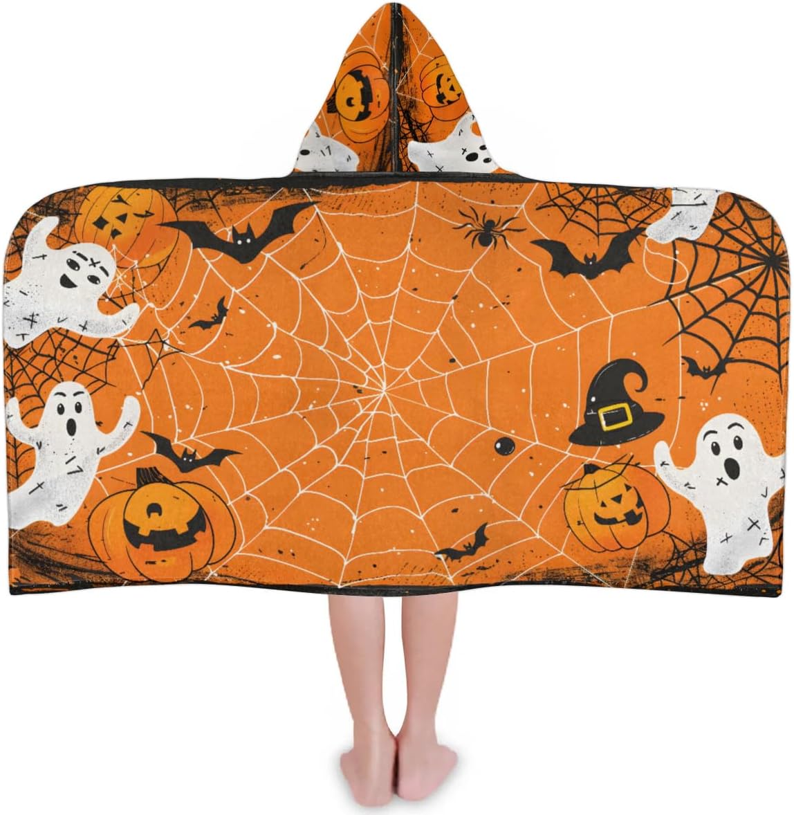 Pardick Kids Bath Towel Ghost Spider Web Beach Towel with Hood Pool Cover Up for Girls Boys Soft Absorbent Hooded Bath Towel Toddler Towels for Beach, Pool