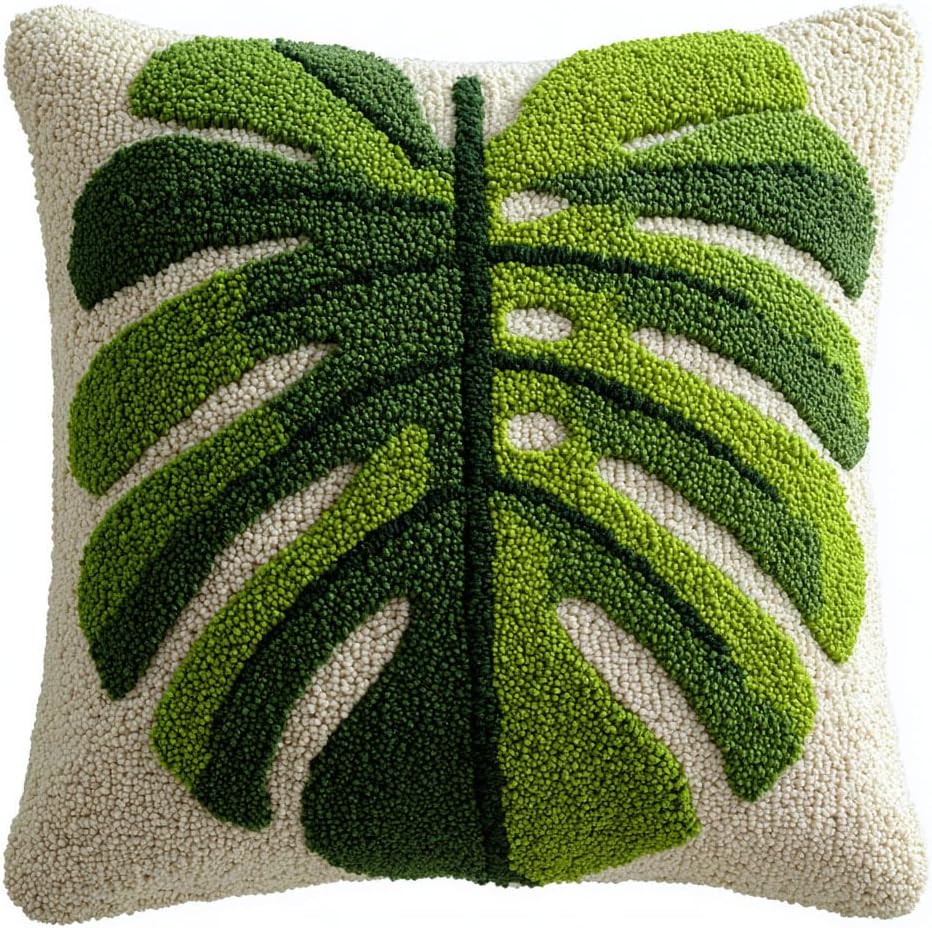 AMBATTERY Latch Hook Kits Pillow Green Four-Leaf Clover Crochet Yarn Preprinted Pattern Needlework Kit DIY Pillowcase Hook Rug Crafts Kits,Handmade Pillow Cover Cushion 17x17inch