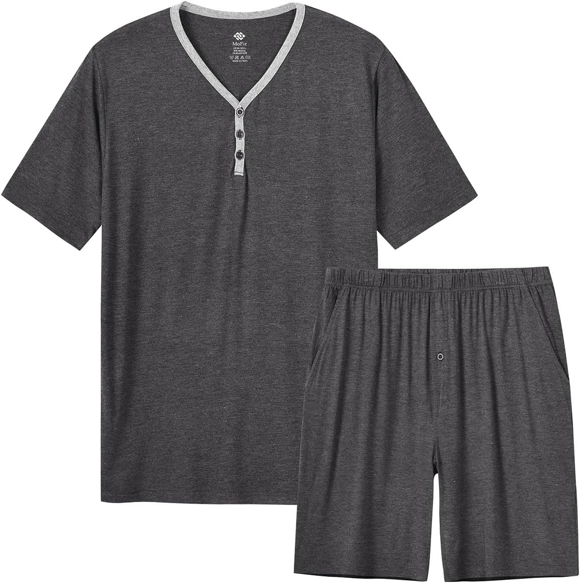 MoFiz Mens Pajama Sets Short Pijama 2 Piece Summer House Lounge Sleep Sets Pj's Lightweight Night Suits Comfy Soft