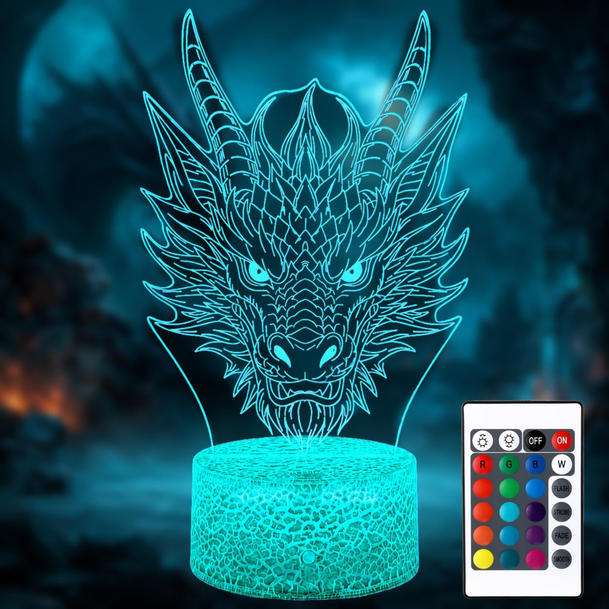 3D Dragon Night Light, 16 Colour Mood Lamp with Remote, Dimmable