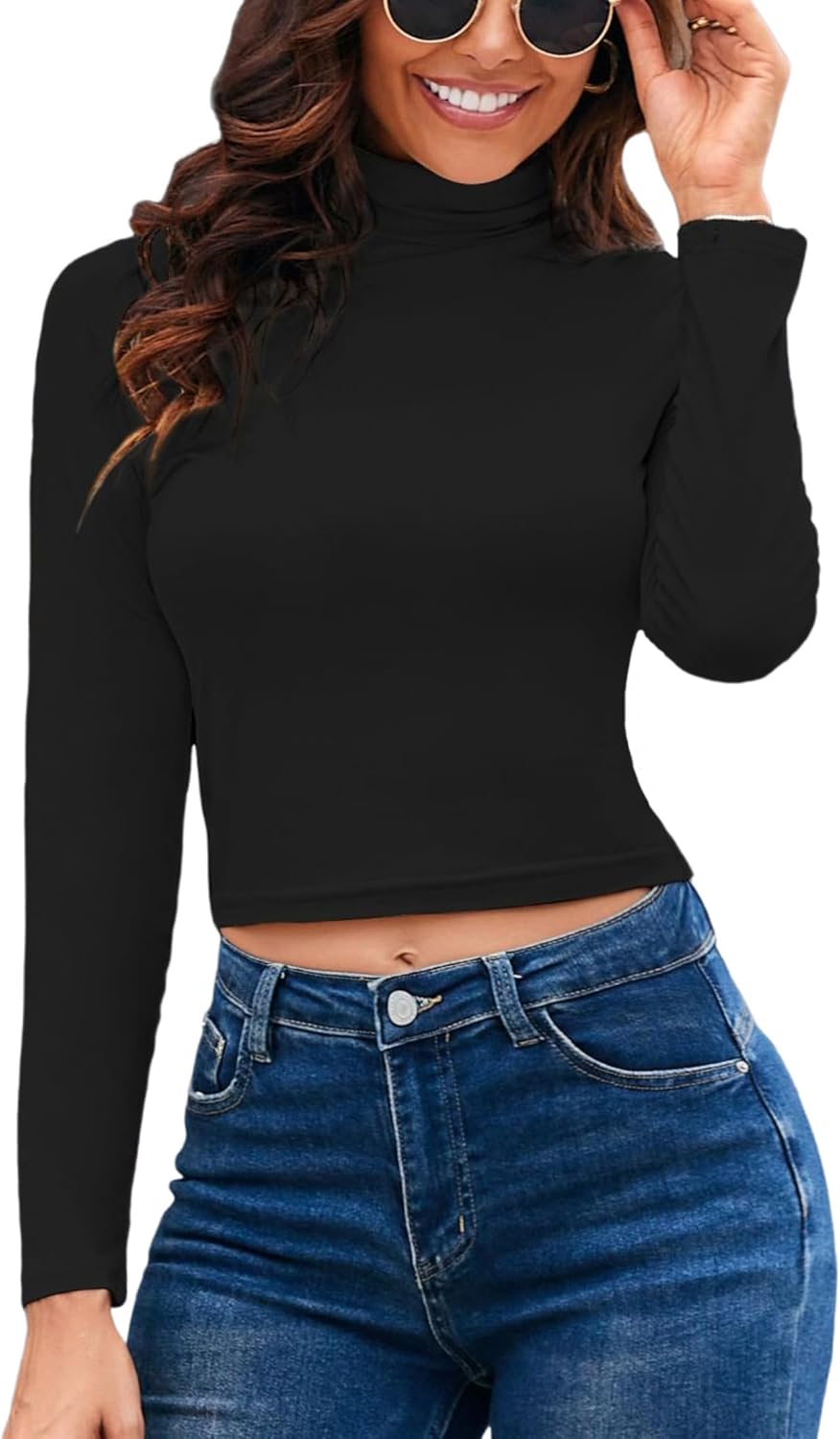 Herou Women Long Sleeve Crop Top Turtleneck Soft Lightweight Basic Slim Fit Tops - Image 2