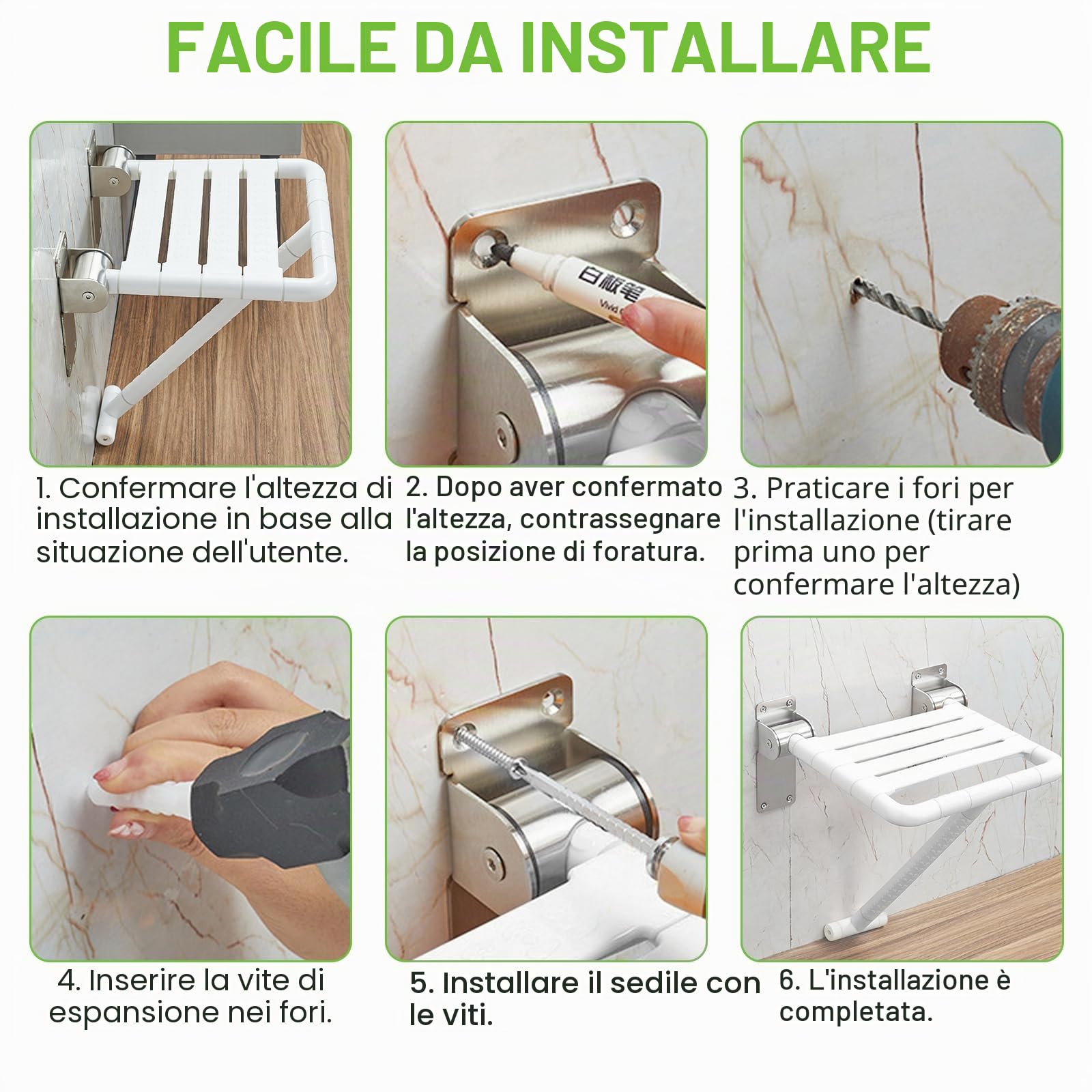 Sedile Doccia da Parete Ribaltabile Pieghevole per Disabili e Anziani | Sgabello Doccia Pieghevole a Muro, Sedile per Disabili Doccia, Sedile per Disabili Doccia Pieghevole 200kg