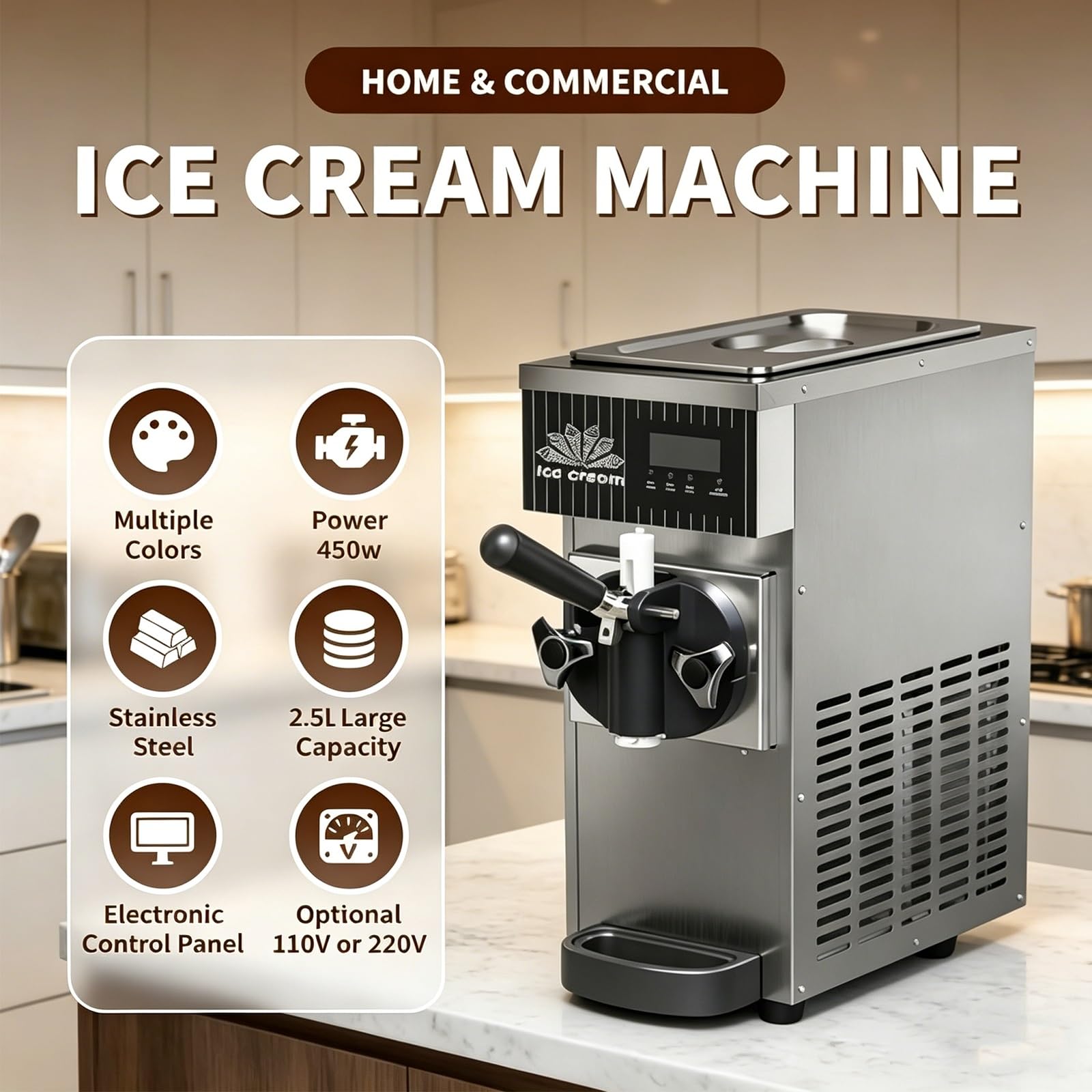 Machine Glace Italienne Professionnel 450w, Sorbetière Comptoir Grande Capacité Trémie 2.5l Compresseur Performant Congélation Rapide 10min Production 80-100 Glaces/H Restaurat Rapide(Purple)