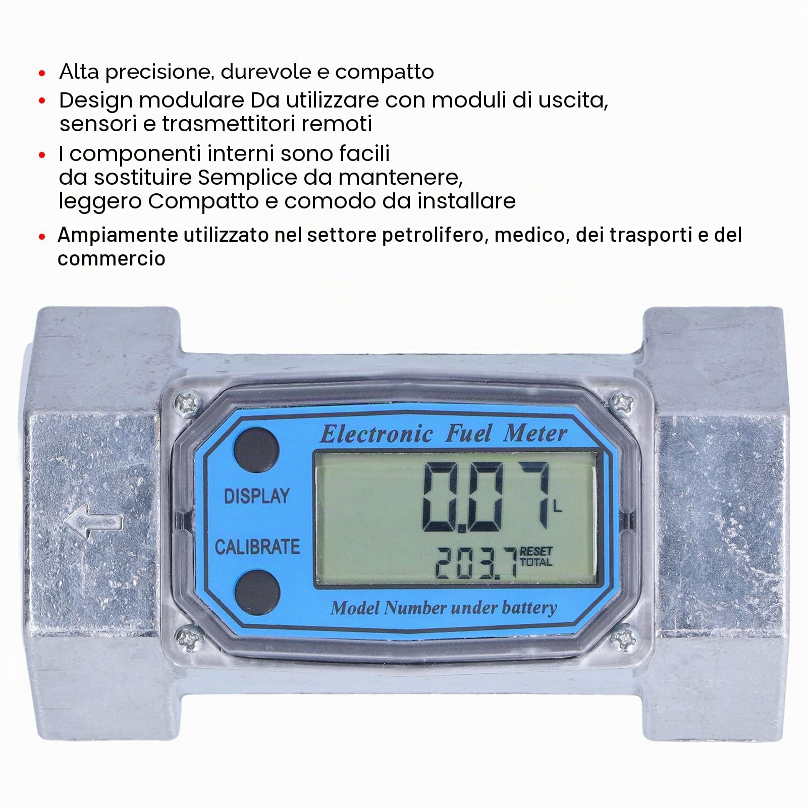 Misuratore di Portata a Turbina 2 Pollici, 35 a 200 L/min Misuratore di Portata Elettronico Digitale per Carburante Liquido Acqua Gasolio 2,3 V‑3,3 V LLW‑50