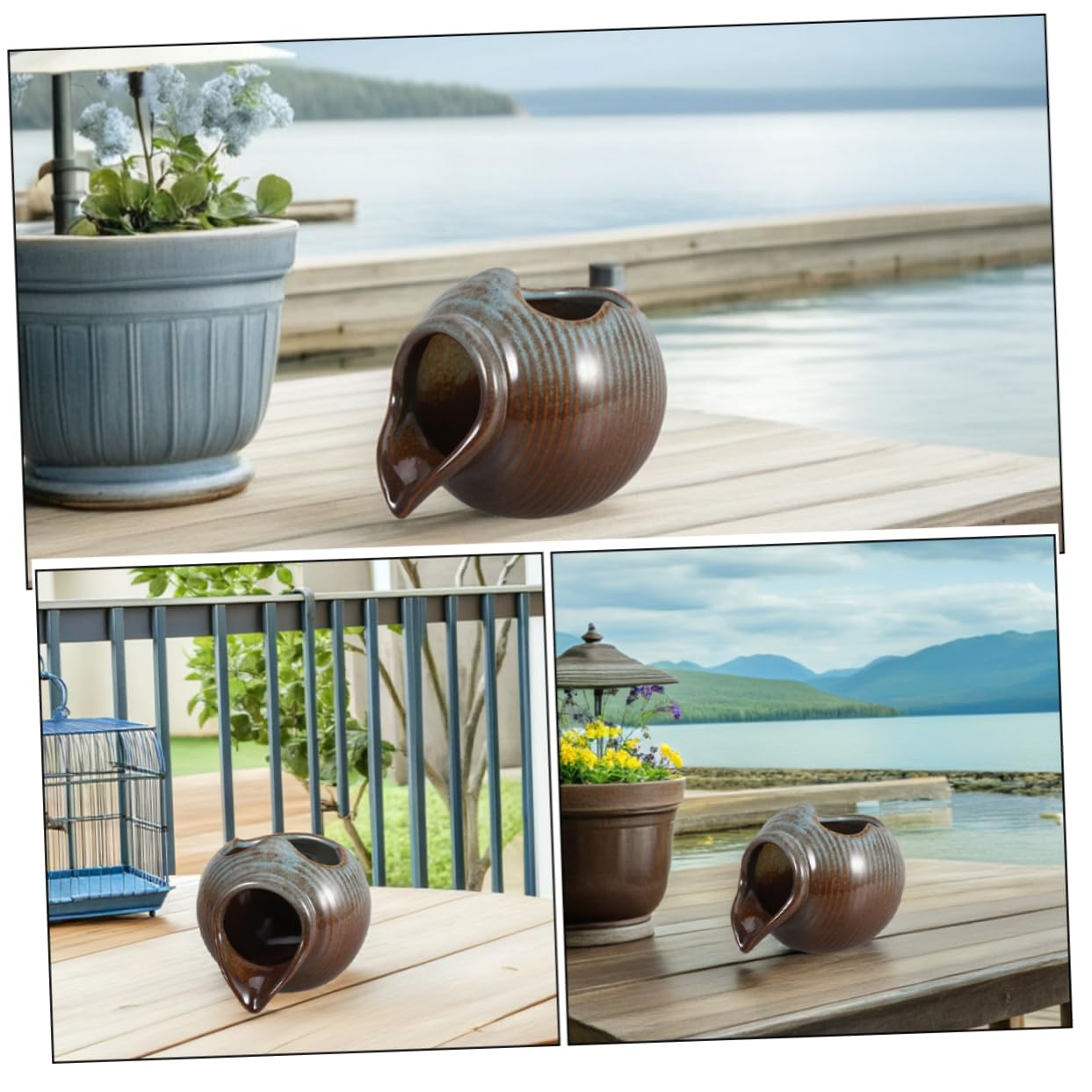 PRETYZOOM Distributeur d'eau pour Aquarium en Céramique Écoulement d'eau Fluide et Design Adapté aux Plantes, pour Décoration de Cracheur D'étang et Aménagement Paysager