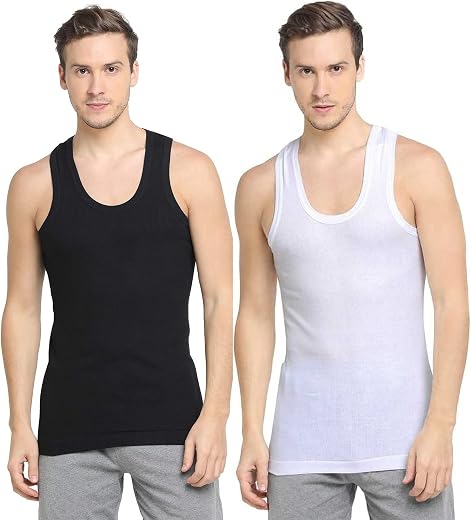 Dixcy Scott Originals Men 100% Combed Cotton with Ribbed Body-Grip Fabric White Vest (Pack of 2) (Assorted)